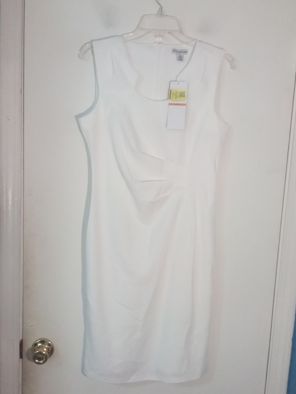 * Nina Leonard White Sleeveless Sheath Dress with Front Drape Small NWT $69